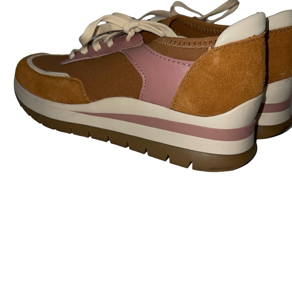 Naturalizer Women's Sneakers 7M Tan Pink White Leather & Fabric Upper Ties Remy - Picture 5 of 11
